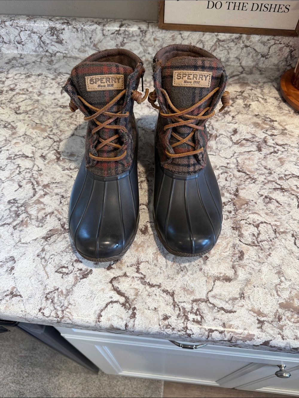 Sperry Women’s Deep Brown  Rubber &  Plaid Duck Boots
